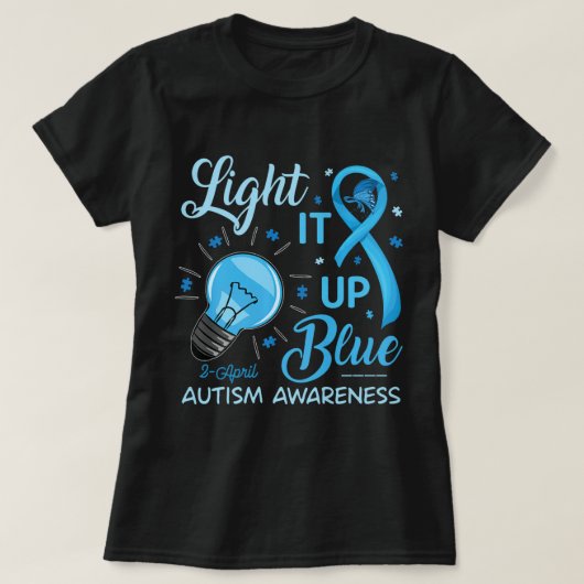 Licht het blauwe autisme bewustzijn op Puzzle Mann T-shirt (Design voorkant)