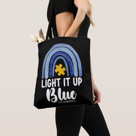 Licht het op Blauwe Regenboog Autisme Bewustzijnsf Tote Bag (Dichtbij)