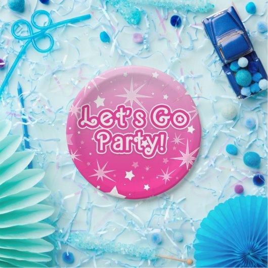 Licht & hete roze glinstersterren Laten we feesten Papieren Bordje (Feest)