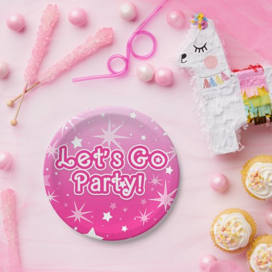 Licht & hete roze glinstersterren Laten we feesten Papieren Bordje (Feest)