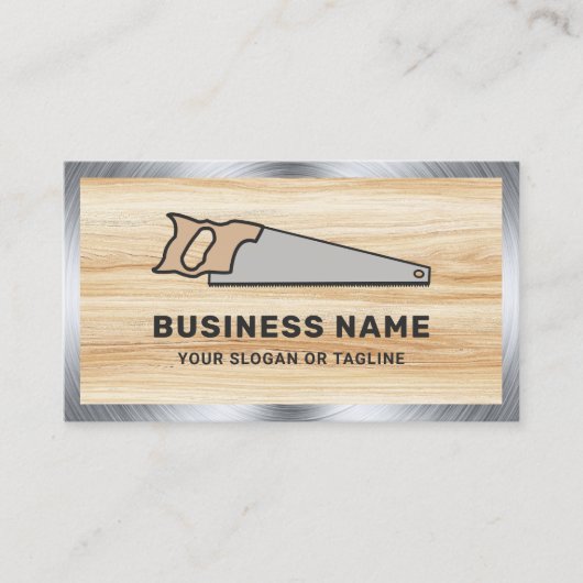 Licht Hout Grain Staal Hand Zag Handyman Carpenter Visitekaartje (Voorkant)
