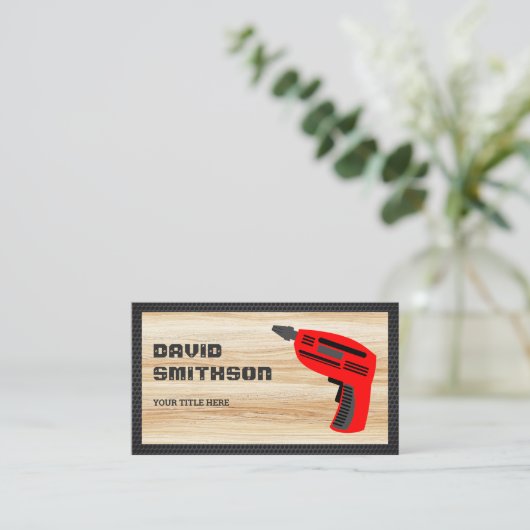 Licht Hout Hardware Power Tool Rode Boor Machine Visitekaartje (Staand voorkant)