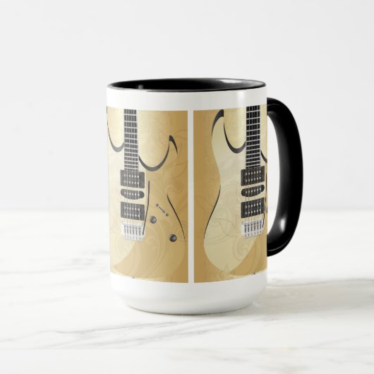 Licht hout look gitaar illustratie-monogram mok (Voorkant rechts)