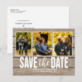 Licht Hout Rustieke Fotocollage Save the Date Aankondigingskaart (Voorkant / Achterkant)