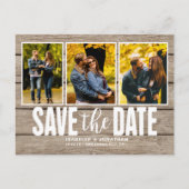 Licht Hout Rustieke Fotocollage Save the Date Aankondigingskaart (Voorkant)