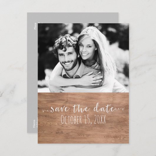 Licht Hout SAVE DE DATUM Rustieke Trouwfoto Aankondigingskaart (Voorkant / Achterkant)