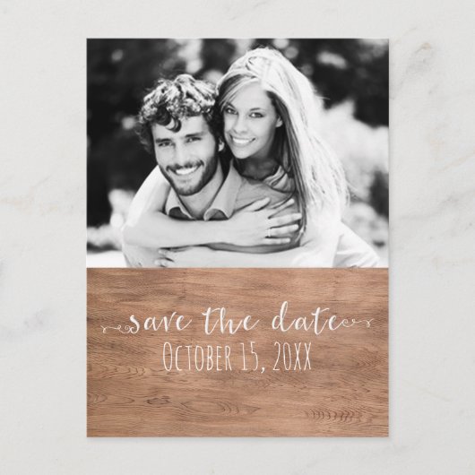 Licht Hout SAVE DE DATUM Rustieke Trouwfoto Aankondigingskaart (Voorkant)