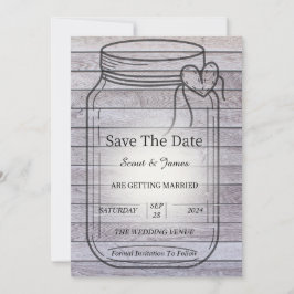 Licht Houten Achtergrond met Hart Mason Jar Save The Date