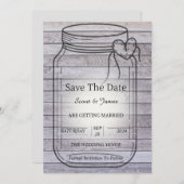 Licht Houten Achtergrond met Hart Mason Jar Save The Date (Voorkant / Achterkant)