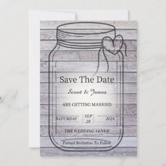 Licht Houten Achtergrond met Hart Mason Jar Save The Date