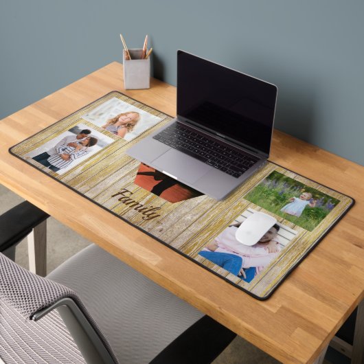 Licht houten paneel Vijf fotofamilie Bureaumat (Kantoor 2)
