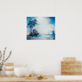Licht huis en palmbomen op het Poster van de Beach (Keuken)