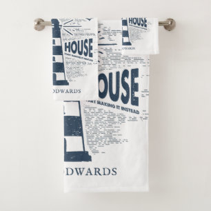 Licht huis gepersonaliseerde familienaam bad handdoek