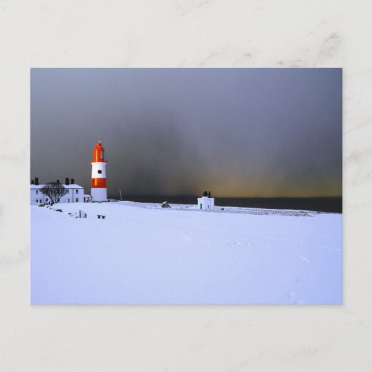 Licht huis in wintersneeuw briefkaart (Voorkant)
