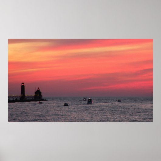 Licht huis tegen majestueuze zonsondergang op kana poster (Voorkant)