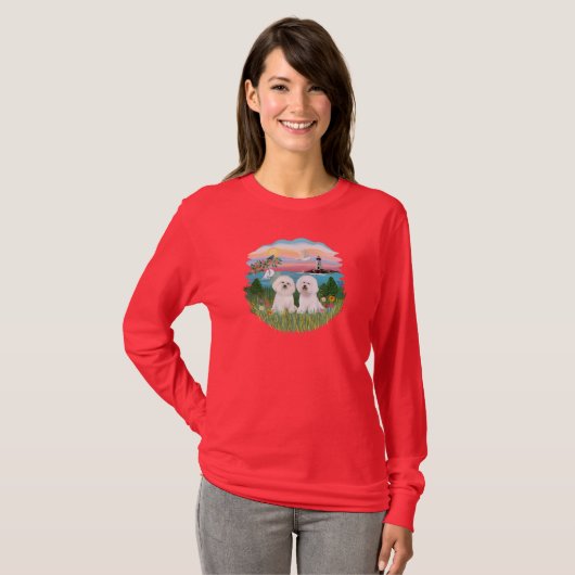 Licht huis - Two Bichon Frise T-shirt (Voorkant volledig)