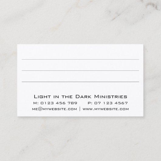Licht in het donker visitekaartje (Achterkant)