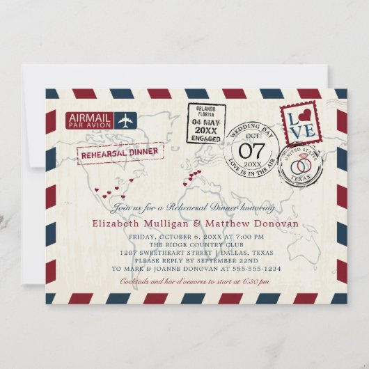 Licht Kaart Trouwen Airmail Repetitie Diner (Voorkant)