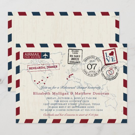 Licht  Kaart Trouwen Airmail Repetitie Diner (Voorkant / Achterkant)