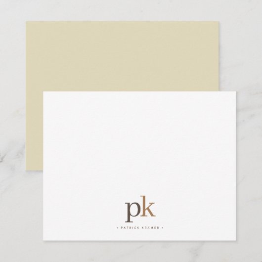 Licht Khaki Modern Neutraal Bruin Monogram Notitiekaartje (Voorkant / Achterkant)