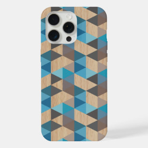 Licht Klassiek Blauw Grijs Houten Polygoon Kunstpa iPhone 15 Pro Max Case
