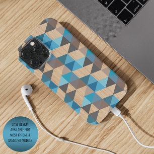 Licht Klassiek Blauw Grijs Houten Polygoon Kunstpa iPhone 16 Pro Max Hoesje