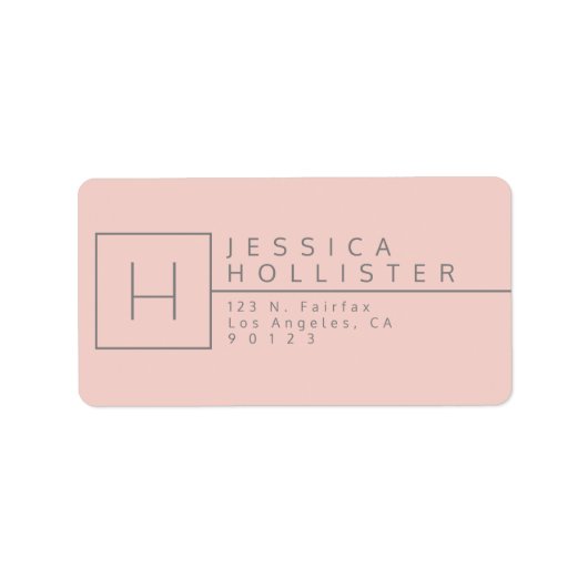 Licht koraal & grijs monogram retouradres etiket (Voorkant)