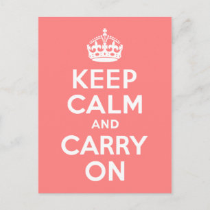 Licht Koraal Keep Calm and Carry On Briefkaart