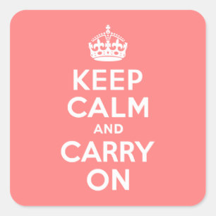 Licht Koraal Keep Calm and Carry On Vierkante Sticker