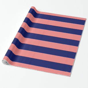 Licht Koraal, Marineblauw XL Strepen Patroon V Cadeaupapier
