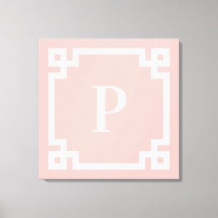 Licht Koraal Roze Witte Griekse Sleutelrand Monogr Canvas Afdruk