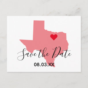 Licht koraal Texas Map Shape Save the Date Aankondigingskaart