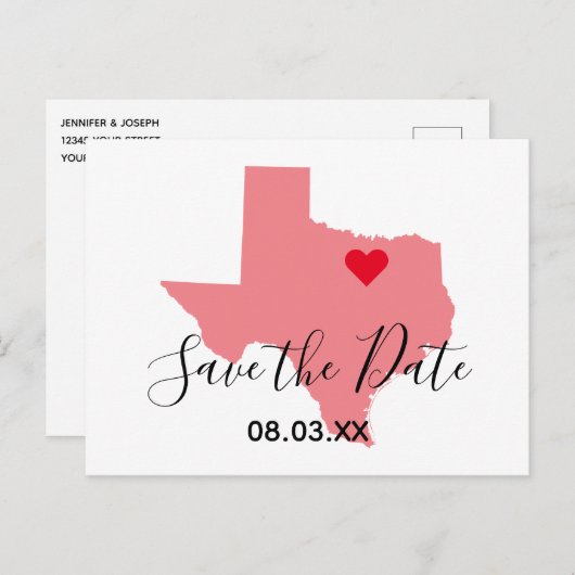 Licht koraal Texas Map Shape Save the Date Aankondigingskaart (Voorkant / Achterkant)