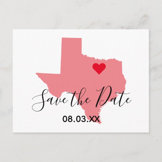 Licht koraal Texas Map Shape Save the Date Aankondigingskaart (Voorkant)