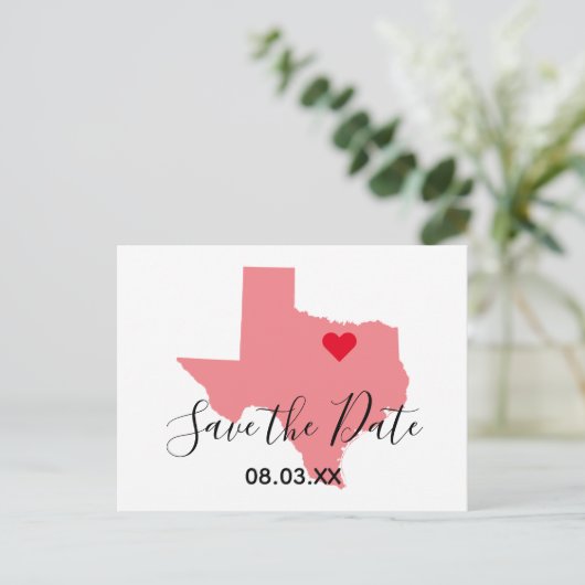 Licht koraal Texas Map Shape Save the Date Aankondigingskaart (Staand voorkant)