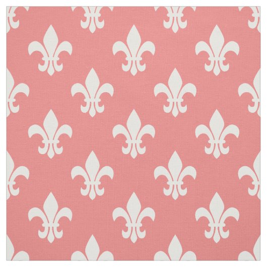 Licht koraal, wit fleur de lis patroon stof (Swatch)