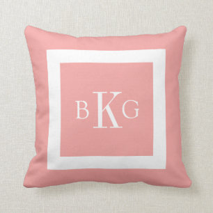 Licht Koraal Witte Aangepaste Monogram Kussen