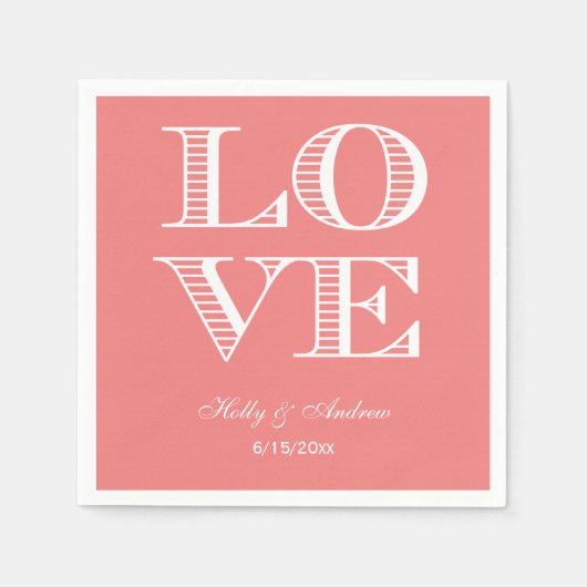 Licht Koraal, Witte LOVE Servetten (Voorkant)