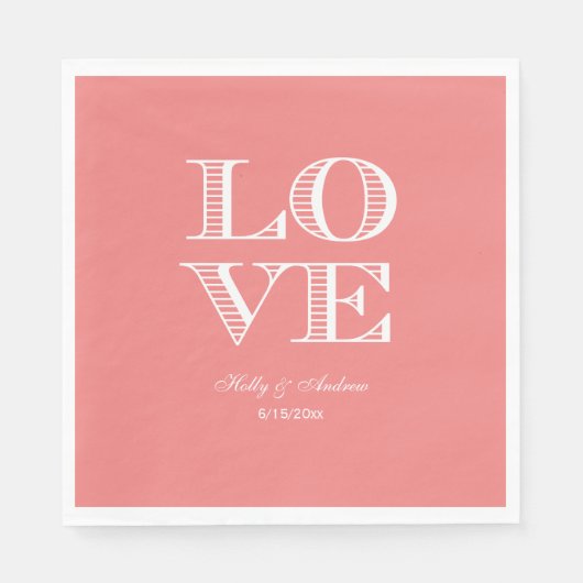 Licht Koraal, Witte LOVE Servetten (Voorkant)