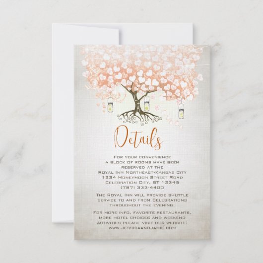 Licht koraalhartritme-bladerriet-bruiloft nodigt u kaart (Voorkant)