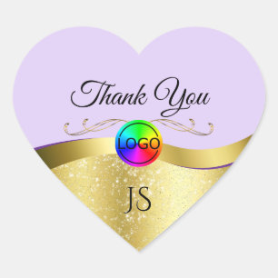Licht Lila Wavy Gold Bedankt met Logo Monogram Hart Sticker