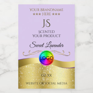 Licht Lila Wavy Gold Logo Monogram Productlabel Voedselcontainer Etiket