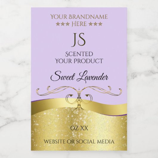 Licht Lila Wavy Gold met Monogram Product Label Voedselcontainer Etiket (Enkel label)