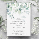 Licht luchtig eucalyptus 60ste verjaardag feest kaart<br><div class="desc">Met een lichte en luchtige etherische sfeer, heeft deze aantrekkelijke 60ste verjaardagsfeestuitnodiging cascading waterverf eucalyptus groen boven jouw tekst in klassiek serif type gezicht. De look is zorgeloos en leuk met behoud van een elegante aura. Personaliseer de tekst sjabloon met uw evenementgegevens. U kunt deze uitnodiging voor elke leeftijd gebruiken...</div>