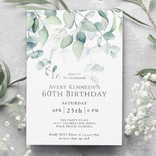 Licht luchtig eucalyptus 60ste verjaardag feest kaart