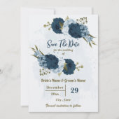Licht & marine blauwe bloemen botanische bruiloft save the date (Voorkant)