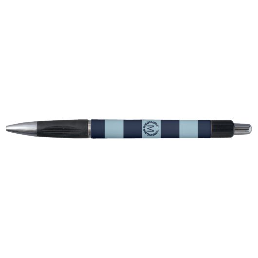 Licht & marineblauw gestreept monogram op maat pen (Voorkant)