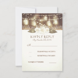 Licht Mason Potten Rustieke Houten Schuur Bruiloft RSVP Kaartje