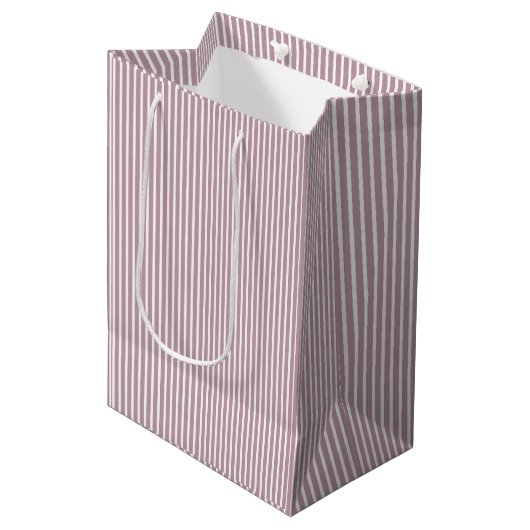 Licht Mauve Paars en White Stripe Patroon Medium Cadeauzakje (Voorkant Gekanteld)