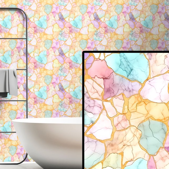 Licht Mauve Roze Paarse Aqua Geel Goud Marbled Behang (Creator heeft geüpload)
